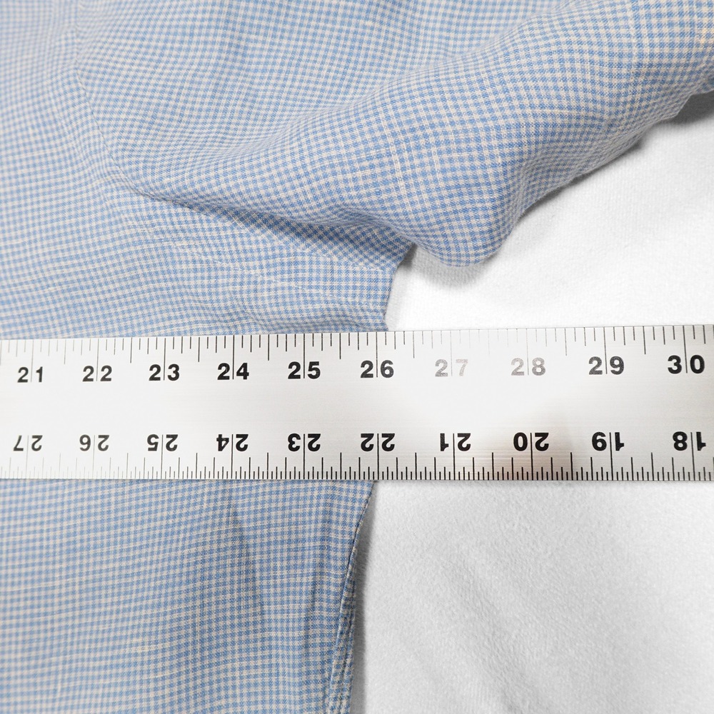 RALPH LAUREN Men's L Blue White Gingham 100% Linen Short Sleeve Button Up Shirt - Picture 7 of 8